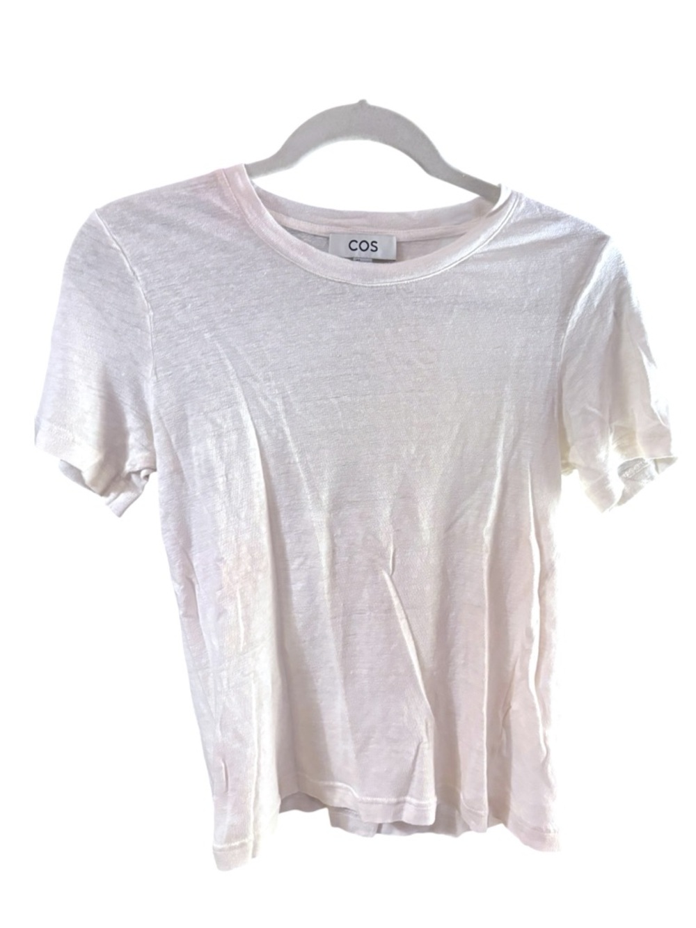 COS Women’s Soft White Linen Crewneck Tee Size Small